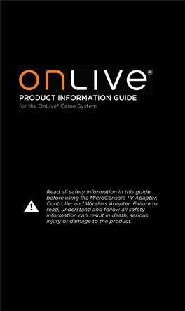 Onlive Game System Product Information Guide