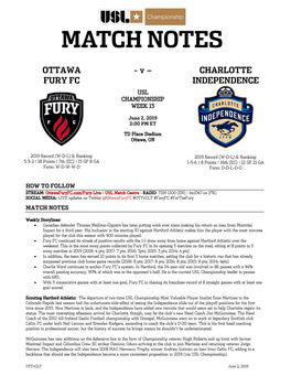 OTTAWA FURY FC V CHARLOTTE INDEPENDENCE