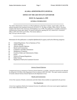 Publication of the State of Alaska, Issued Weekly, Under the Authority Granted to the Lieutenant Governor by AS 44.62.175