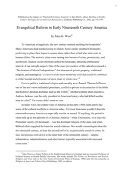 Evangelical Reform in Early Nineteenth Century America