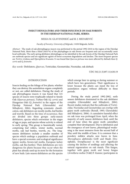 Insect Defoliators and Their Influence on Oak Forests in the Djerdap National Park, Serbia