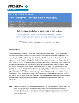 Gene Therapy for Inherited Retinal Dystrophy, 2.04.144
