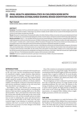 Oral Health Abnormalities in Children Born with Macrosomia Established During Mixed Dentition Period