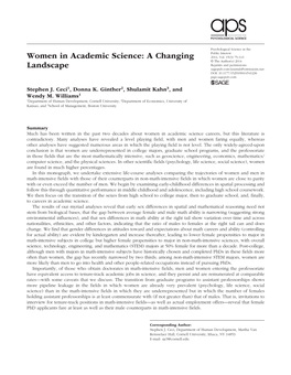 Women in Academic Science: a Changing Landscape 541236Research-Article2014