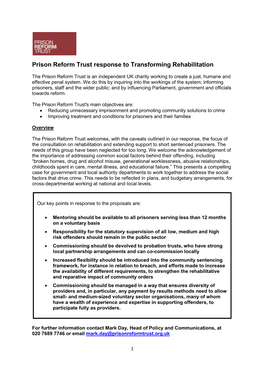 Prison Reform Trust Response to Transforming Rehabilitation