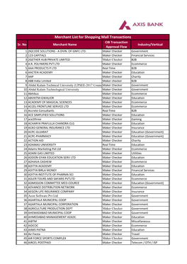 Merchant List for Shopping Mall Transactions CIB Transaction Sr