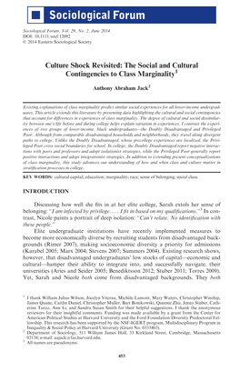 The Social and Cultural Contingencies to Class Marginality1