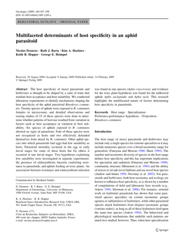 Multifaceted Determinants of Host Specificity in an Aphid Parasitoid