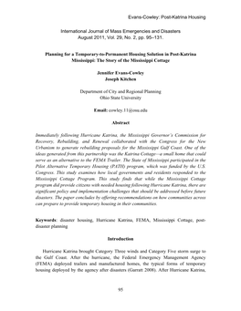 Evans-Cowley: Post-Katrina Housing 95 International Journal of Mass