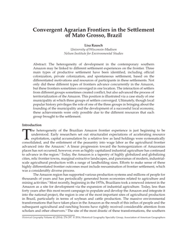 Convergent Agrarian Frontiers in the Settlement of Mato Grosso, Brazil