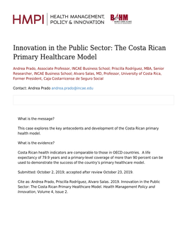The Costa Rican Primary Healthcare Model