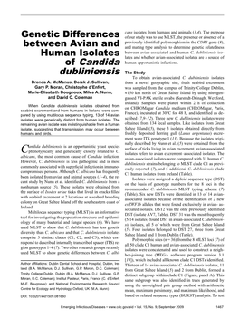 Of Candida Dubliniensis, Ireland* Isolate Source Year of Isolation Location DST† Mating Type TAG Reference SL411 Ixodes Uriae Ticks 2007 GSI 27 Aa + (5) SL422 I