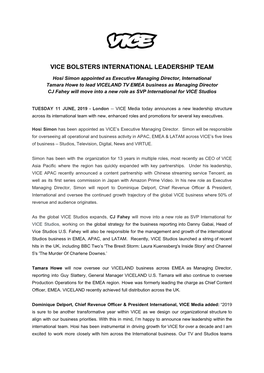 Vice Bolsters International Leadership Team