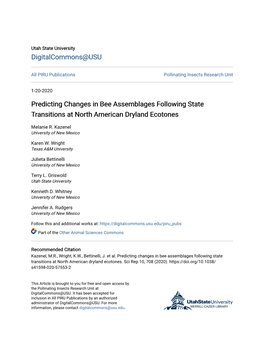 Predicting Changes in Bee Assemblages Following State Transitions at North American Dryland Ecotones