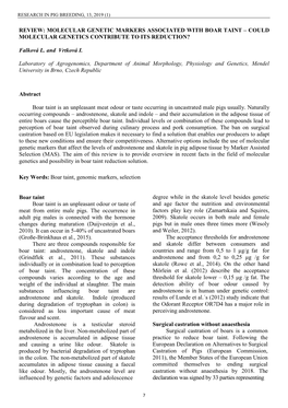 Molecular Genetic Markers Associated with Boar Taint – Could Molecular Genetics Contribute to Its Reduction?