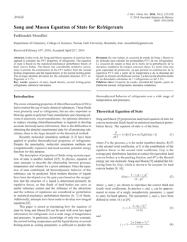 Song and Mason Equation of State for Refrigerants © 2014, Sociedad Química De México235 ISSN 1870-249X Song and Mason Equation of State for Refrigerants