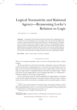 Logical Normativity and Rational Agency—Reassessing Locke's