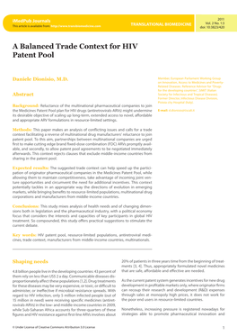 A Balanced Trade Context for HIV Patent Pool