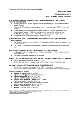 1 Firstgroup Plc Preliminary Results for the Year to 31