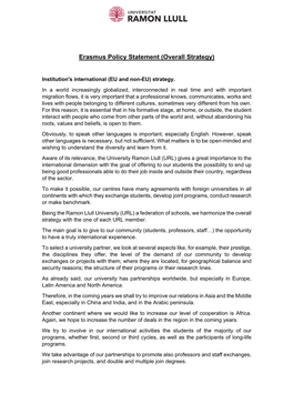 Erasmus Policy Statement (Overall Strategy)