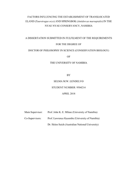 Factors Influencing the Establishment of Translocated Eland and Springbok in the Nyae Nyae Conservancy.Pdf