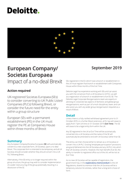 European Company/ Societas Europaea Impact of a No-Deal Brexit