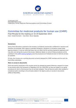 Publication Final Minutes CHMP 16-19 September 2019