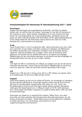 Verksamhetsplan För Hammarby IF Ishockeyförening 2017 - 2018