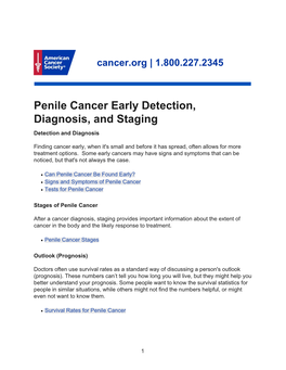 Penile Cancer Early Detection, Diagnosis, and Staging Detection and Diagnosis