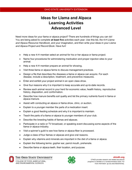 Ideas for Llama and Alpaca Learning Activities Advanced Level