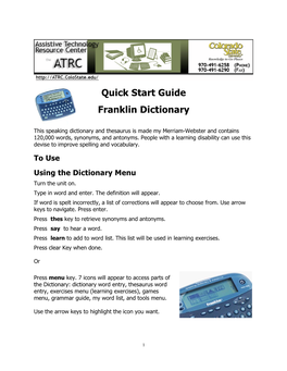 Quick Start Guide Franklin Dictionary