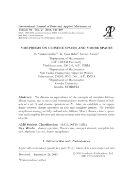 Morphisms on Closure Spaces and Moore Spaces B