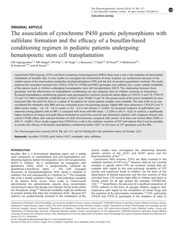 The Association of Cytochrome P450 Genetic Polymorphisms With