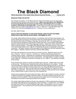 The Black Diamond Official Newsletter of the Lehigh Valley Railroad Historical Society October 2016