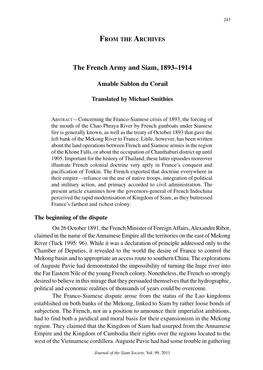 The French Army and Siam, 1893–1914