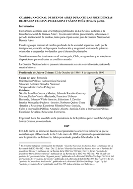 GUARDIA NACIONAL DE BUENOS AIRES DURANTE LAS PRESIDENCIAS DE JUAREZ CELMAN, PELLEGRINI Y SÁENZ PEÑA (Primera Parte)