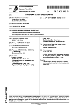 Process for Producing Methyl Methacrylate Verfahren Zur Herstellung Von Methylmethacrylat Procede Pour La Fabrication De Methacrylate De Methyle