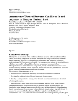 Assessment of Natural Resource Conditions in and Adjacent to Biscayne National Park Natural Resource Report NPS/BISC/NRR—2012/598 Peter W