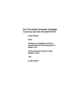 2Nd TAF and the Normandy Campaign: Controversy and Under-Developed Doctrine