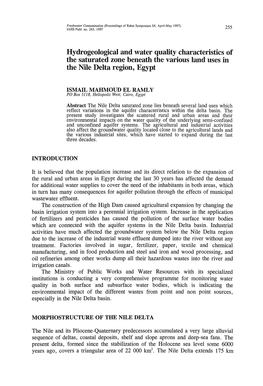 Hydrogeological and Water Quality Characteristics of the Saturated Zone Beneath the Various Land Uses in the Nile Delta Region, Egypt