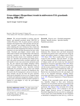 Grass-Skipper (Hesperiinae) Trends in Midwestern USA Grasslands During 1988–2013