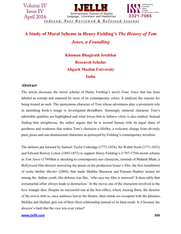 A Study of Moral Scheme in Henry Fielding's the History of Tom Jones, a Foundling