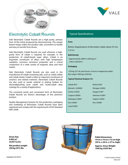 Cobalt Rounds Typical Specifications