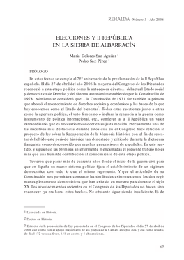Elecciones Y Ii República En La Sierra De Albarracín