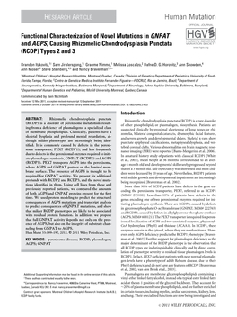 Functional Characterization of Novel Mutations in GNPAT and AGPS, Causing Rhizomelic Chondrodysplasia Punctata (RCDP) Types 2 and 3