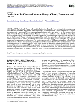 Sensitivity of the Colorado Plateau to Change: Climate, Ecosystems, and Society