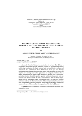 Elements of Specificity Regarding the Technical State of Historical Constructions with Defense Role