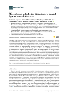 Metabolomics in Radiation Biodosimetry: Current Approaches and Advances