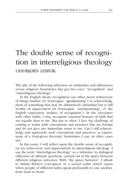 Tion in Interreligious Theology ODDBJØRN LEIRVIK