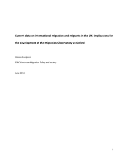 Current Data on International Migration and Migrants in the UK: Implications for the Development of the Migration Observatory at Oxford